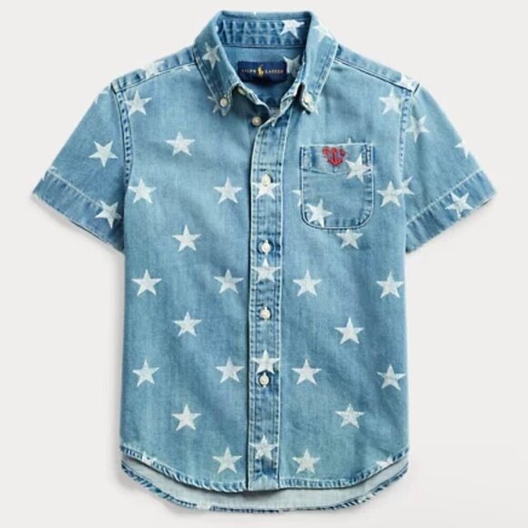 Ralph Lauren Star-Print Cotton Denim Shirt M - Picture 1 of 6